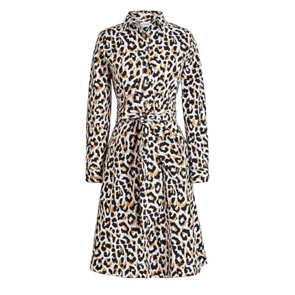 NEW J. Crew Factory Leopard Tie-Waist Shirtdress in Cotton Poplin Size 2 - Picture 2 of 12